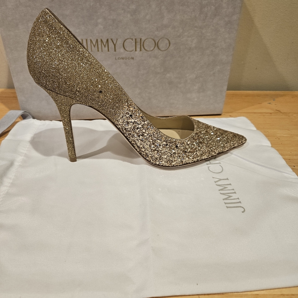 Jimmy Choo Women's Abel Gold Glitter Fabric - Picture 5 of 11